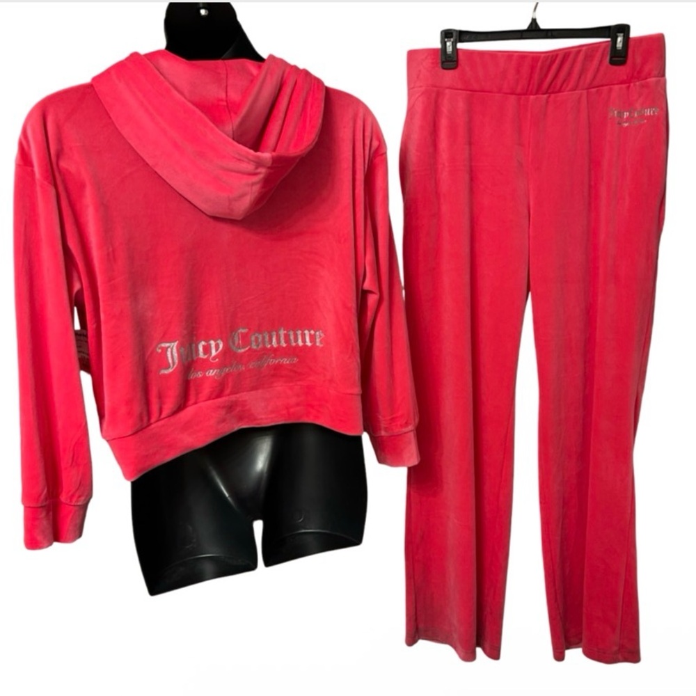 JUICY COUTURE PINK PARTY SILVER GLITTER LOGO VELOUR XL TRACKSUIT SWEATSUIT NWT